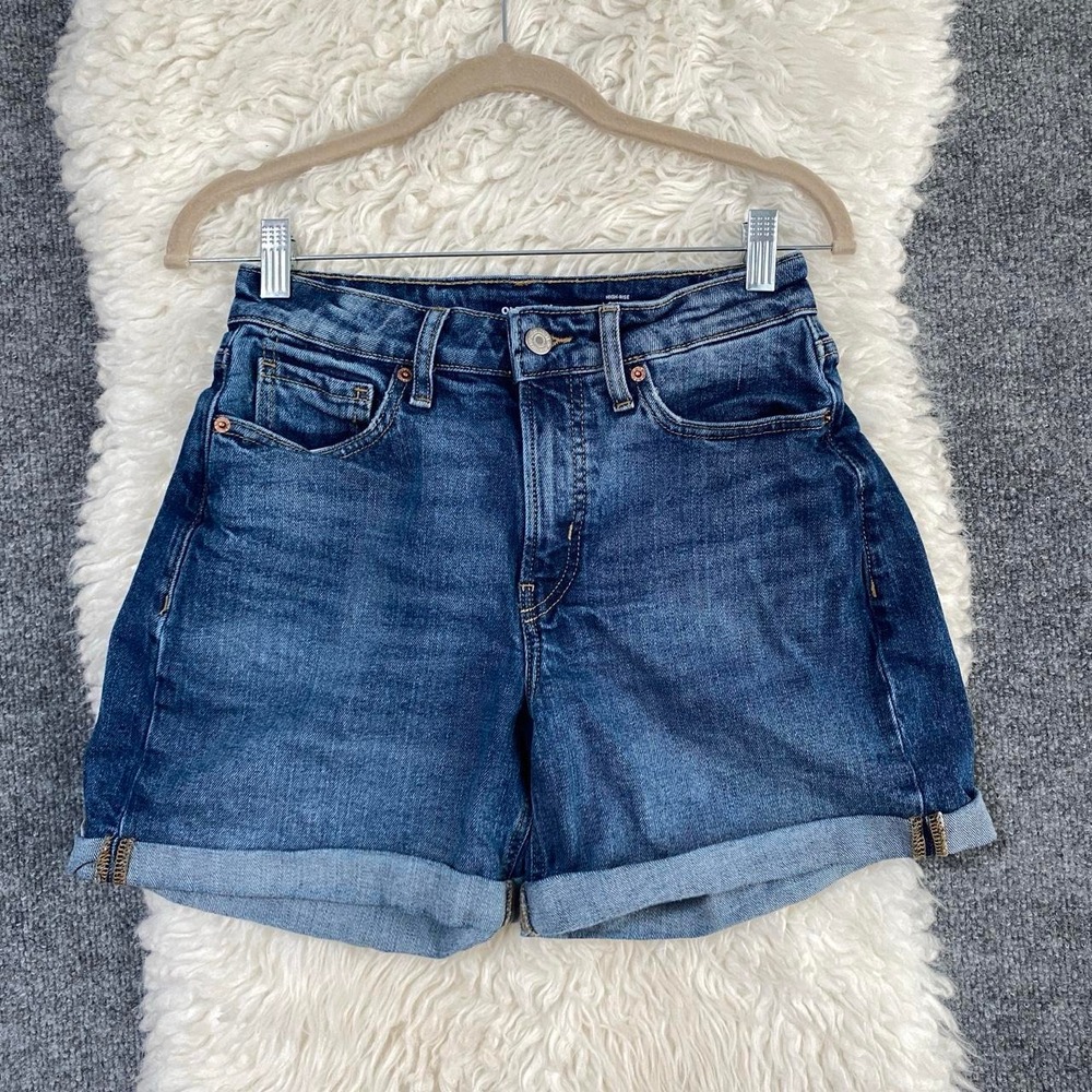 OLD NAVY HIGH RISE CURVY O.G. STRAIGHT MEDIUM BLUE DENIM WASH SHORTS GRUNGE ALT